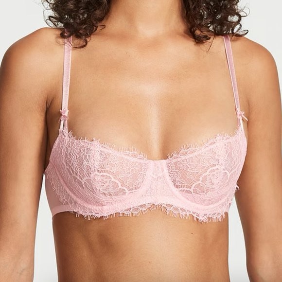 Victoria's Secret Other - Victoria’s Secret Dream Angels Wicked Unlined Lace Bow Balconette Pale Pink Bra